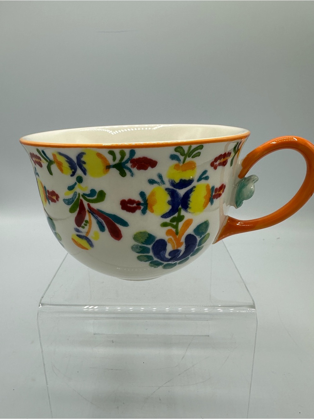 Anthropologie Cadiz Floral Coffee Tea Mug Cup Orange Handle Country Cottage Core